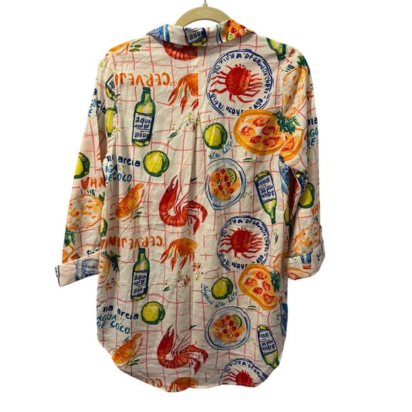 Calypso St. Barth Seafood Print Button-Up Shirt Sz L Linen & Rayon - Picture 9 of 12